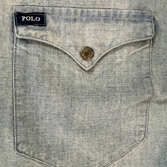 Polo Ralph Lauren Men's Medium Wild West Show Indian Head Western Chambray Shirt - Picture 4 of 6
